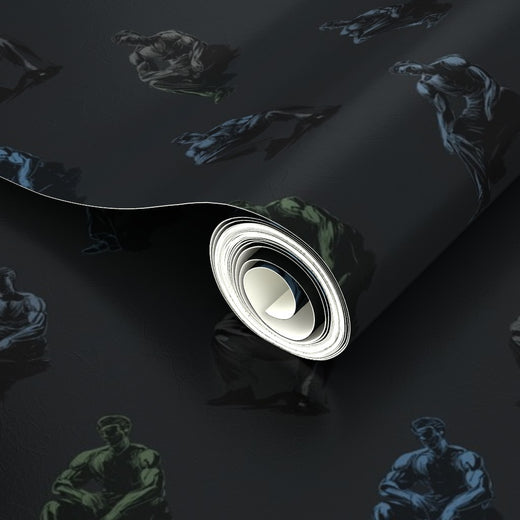 Close-up of the pearlescent metallic finish capturing light and movement on the charcoal ground.