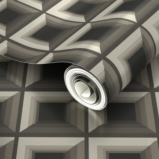 Luminous bronze metallic finish detail on Optic Grid Wallpaper.
