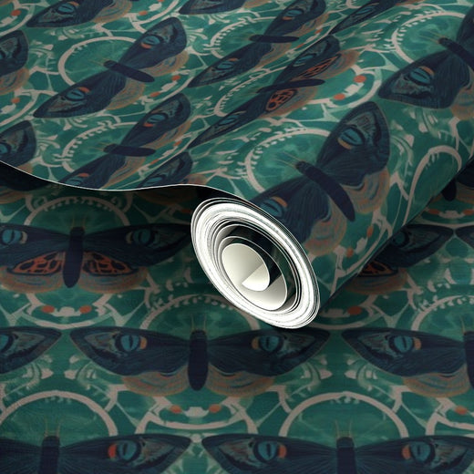 Shimmering pearlescent detail of the metallic teal wallpaper option.