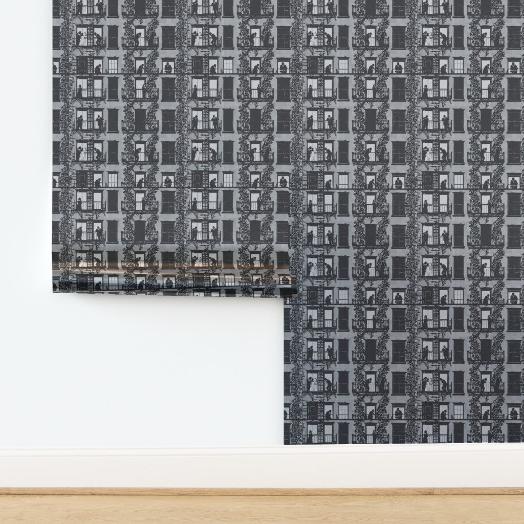 Luminous metallic finish on the Cloud grey wallpaper option.