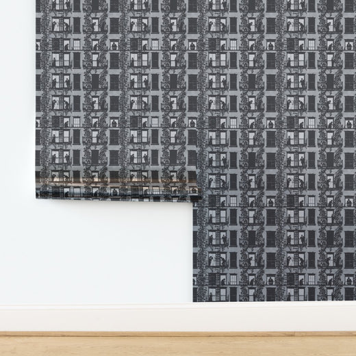 Luminous metallic finish on the Cloud grey wallpaper option.