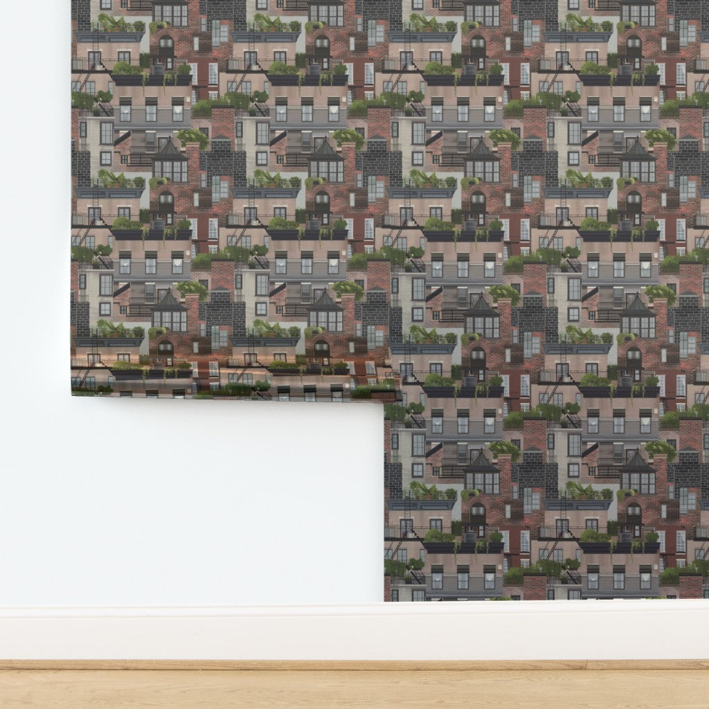 Planted Terraces wallpaper in Red Brick with a luminous metallic sheen.