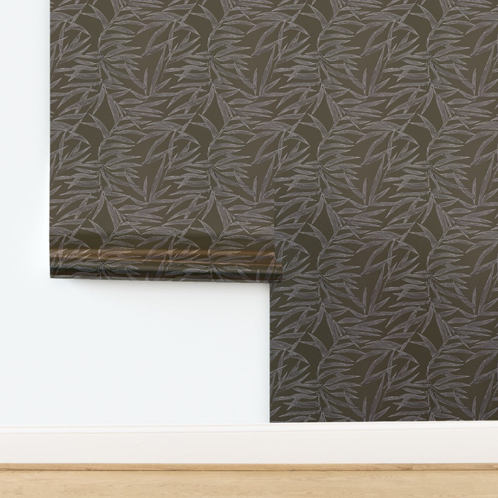 Reflective metallic substrate featuring Pewter bamboo leaf design.