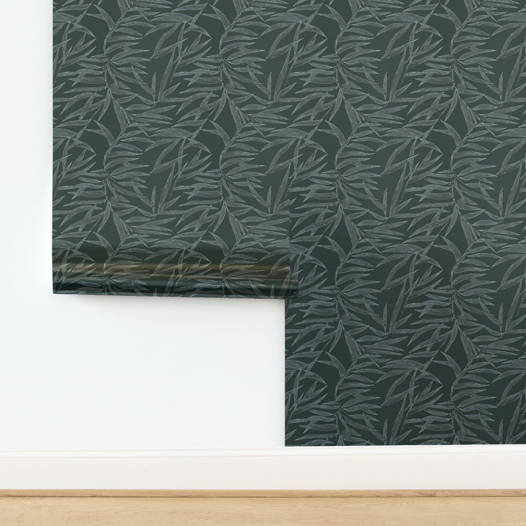 Forest green Bamboo wallpaper with a shimmering metallic substrate.