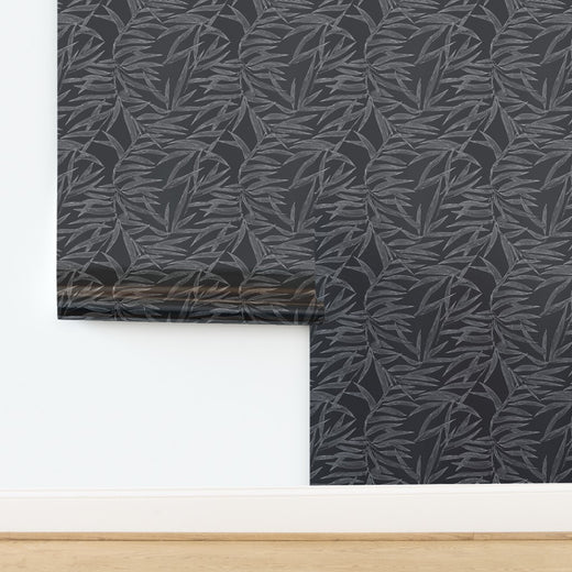 Luminous metallic pearlescent surface on Smoke bamboo wallpaper.