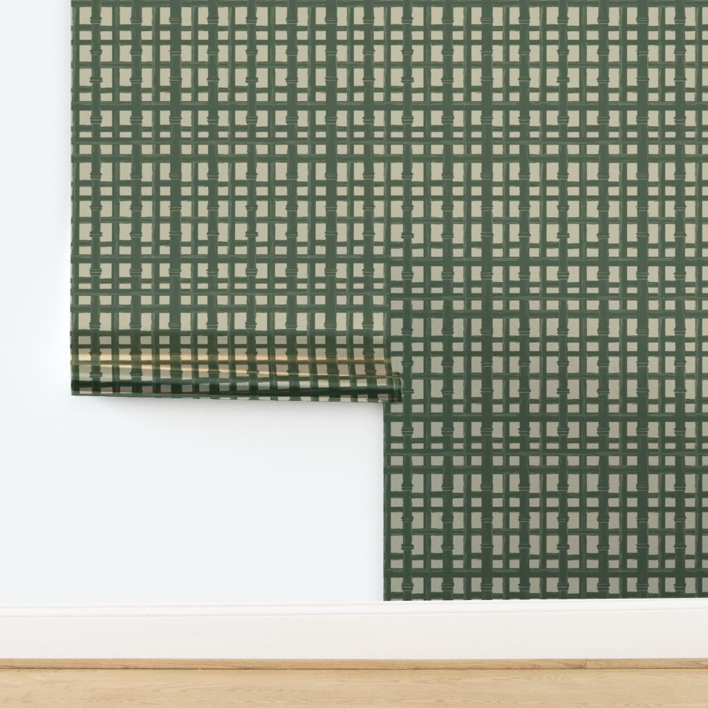 Metallic pearlescent bamboo screen wallpaper in Beige Ground.