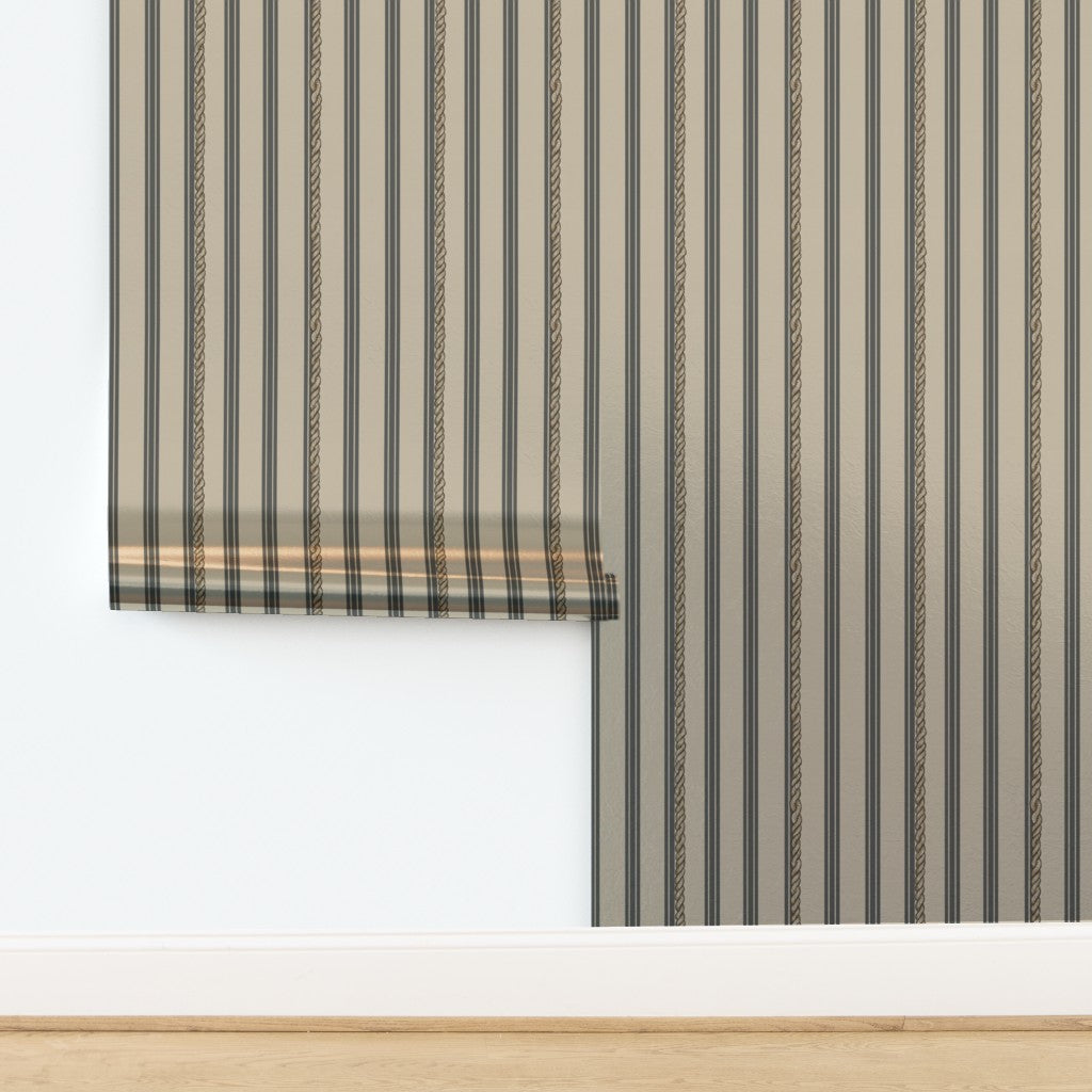 Slate grey nautical stripe wallpaper in metallic pearlescent finish
