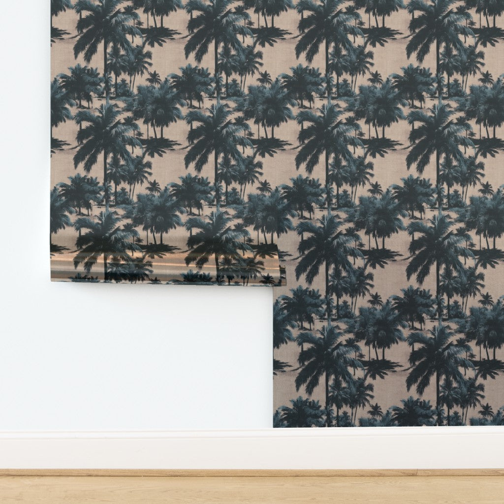 Metallic substrate variation of the St. Croix palms wallpaper showing subtle pearlescent shimmer.