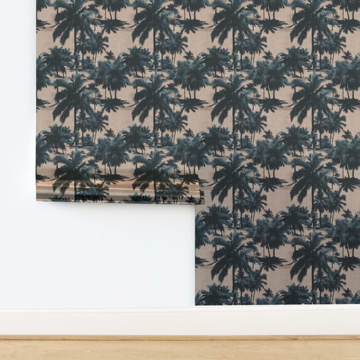 Metallic substrate variation of the St. Croix palms wallpaper showing subtle pearlescent shimmer.