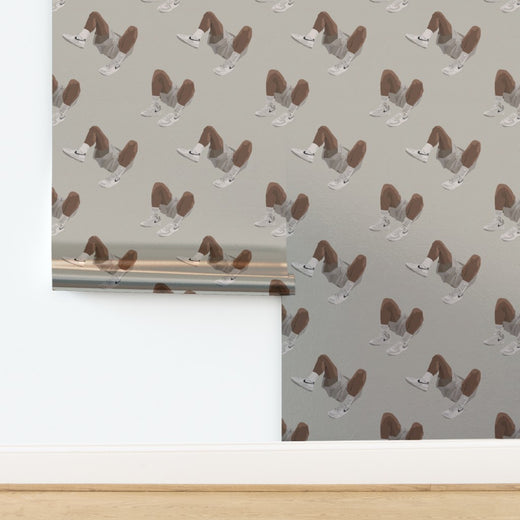 Luminous metallic finish on the White Kicks designer wallpaper showing pearlescent reflection.