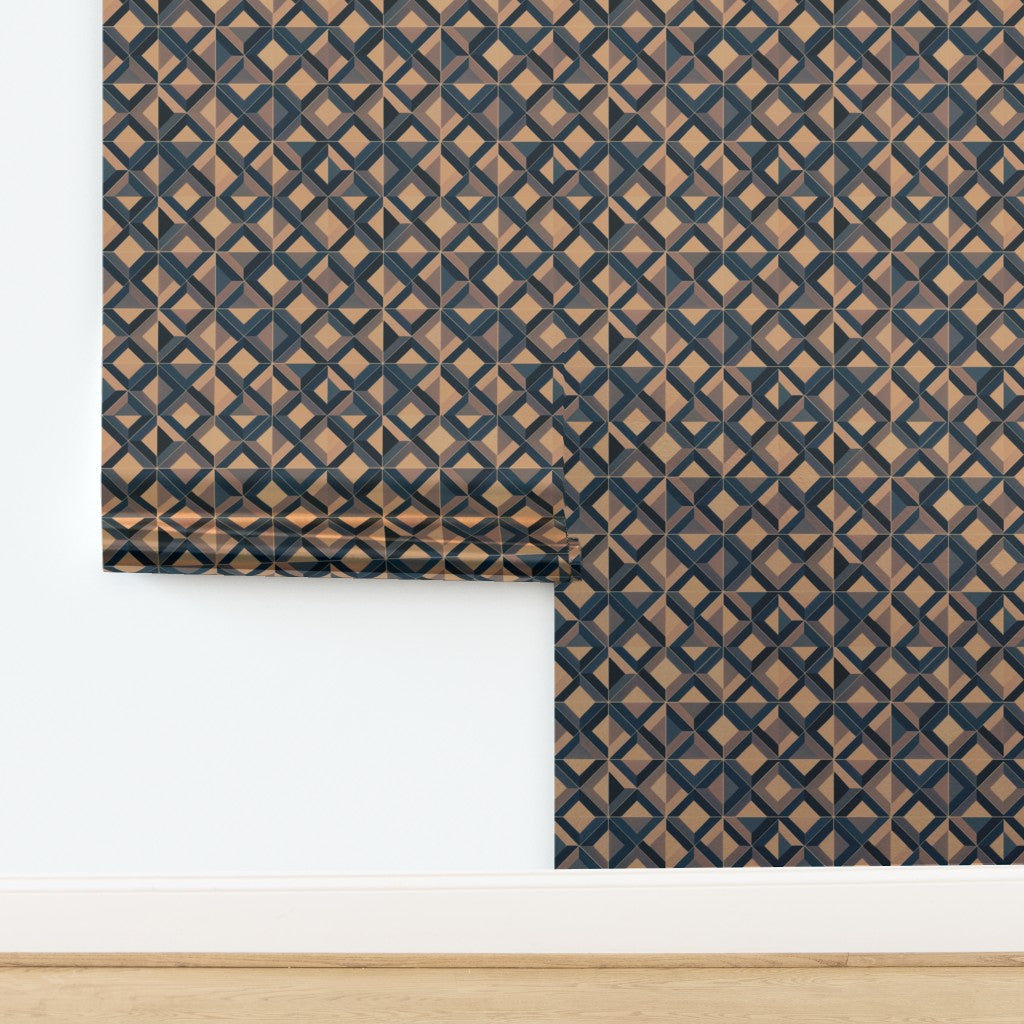 Ponti Geometric wallpaper in Teal, luminous metallic paper substrate