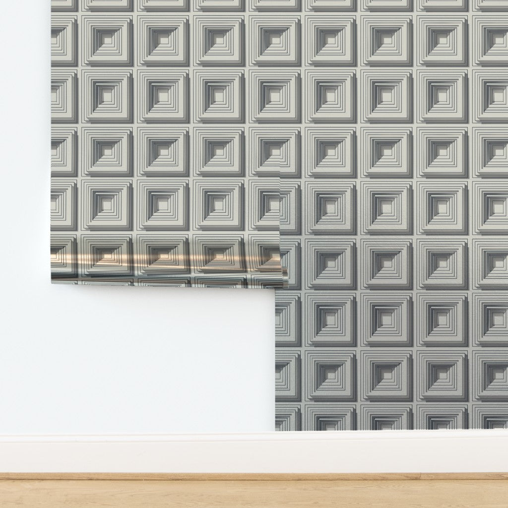 Luminous metallic finish on the grey concrete block rhythm tile wallpaper