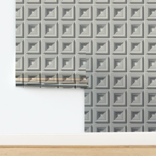 Luminous metallic finish on the grey concrete block rhythm tile wallpaper