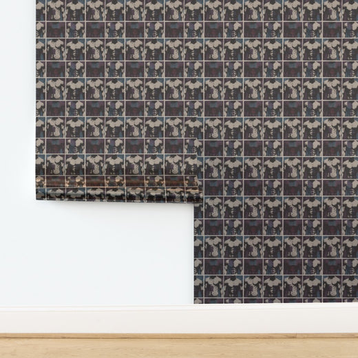 Close-up of ModBod modernist wallpaper printed on a reflective, luminous metallic substrate.