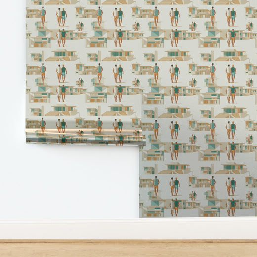 Luminous pearlescent metallic finish option on the Sunstone Coast Retreat wallpaper.