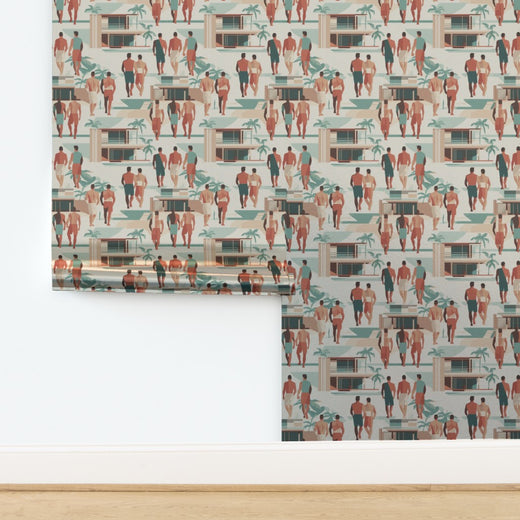 Riviera Modernist pattern printed on luxurious metallic paper with pearlescent sheen.