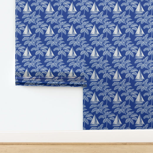 Metallic substrate variant of the Sail Away minimalist sailboat wallpaper.