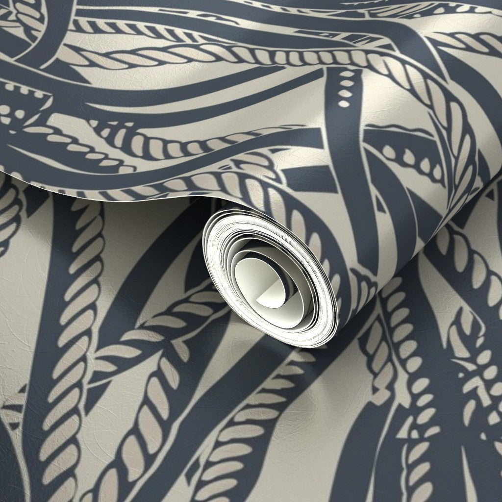 Luminous pearlescent finish of the Dockline rope wallpaper printed on a premium metallic substrate