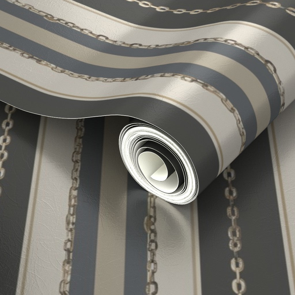 Luminous metallic finish variation of the Rope and Chain Restraint wallpaper highlighting reflective highlights