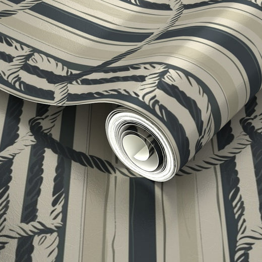 Close-up of the subtle pearlescent sheen on Sailor's Knot metallic wallpaper.