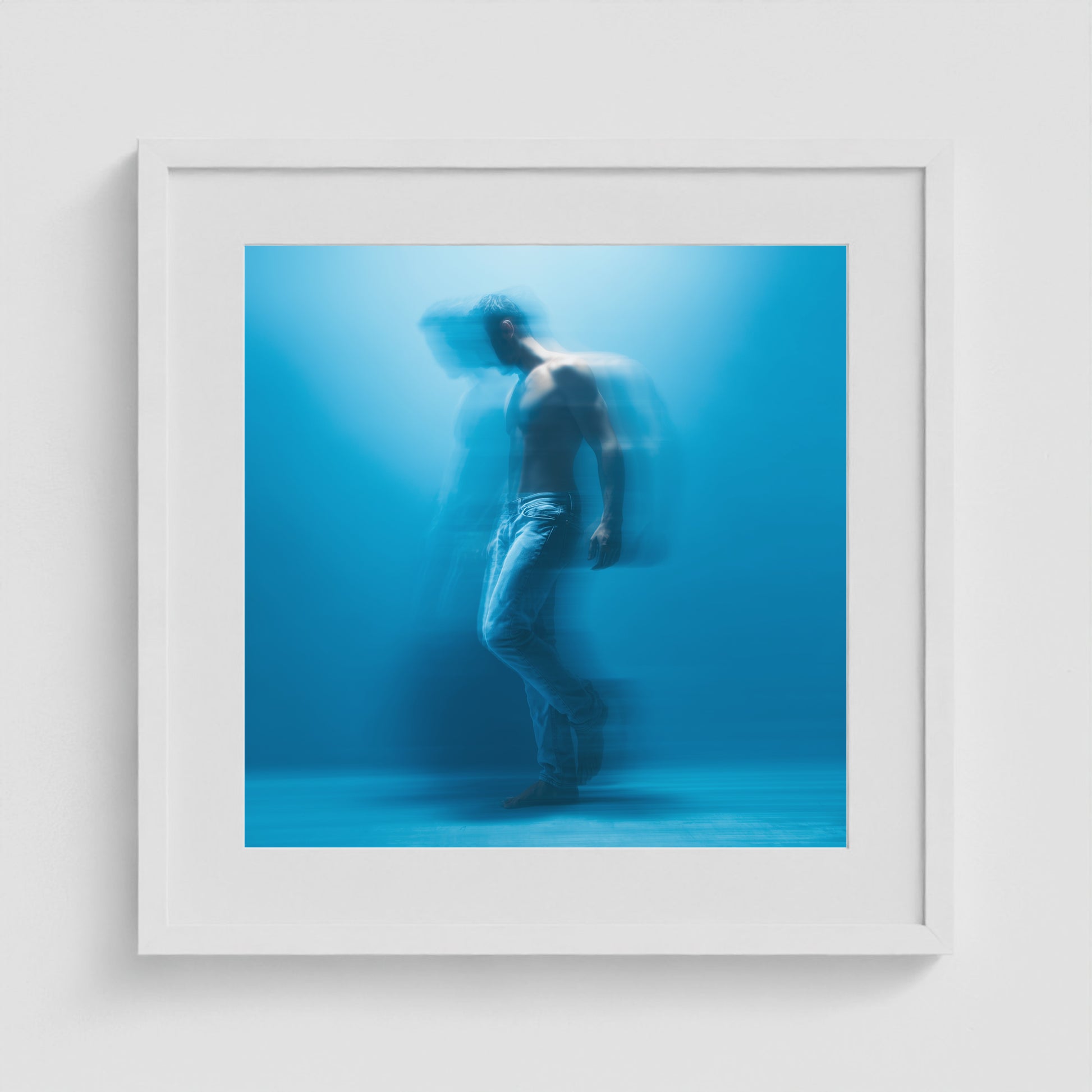 Motion in Blue - No. 2 20x20 White Square Box Frame