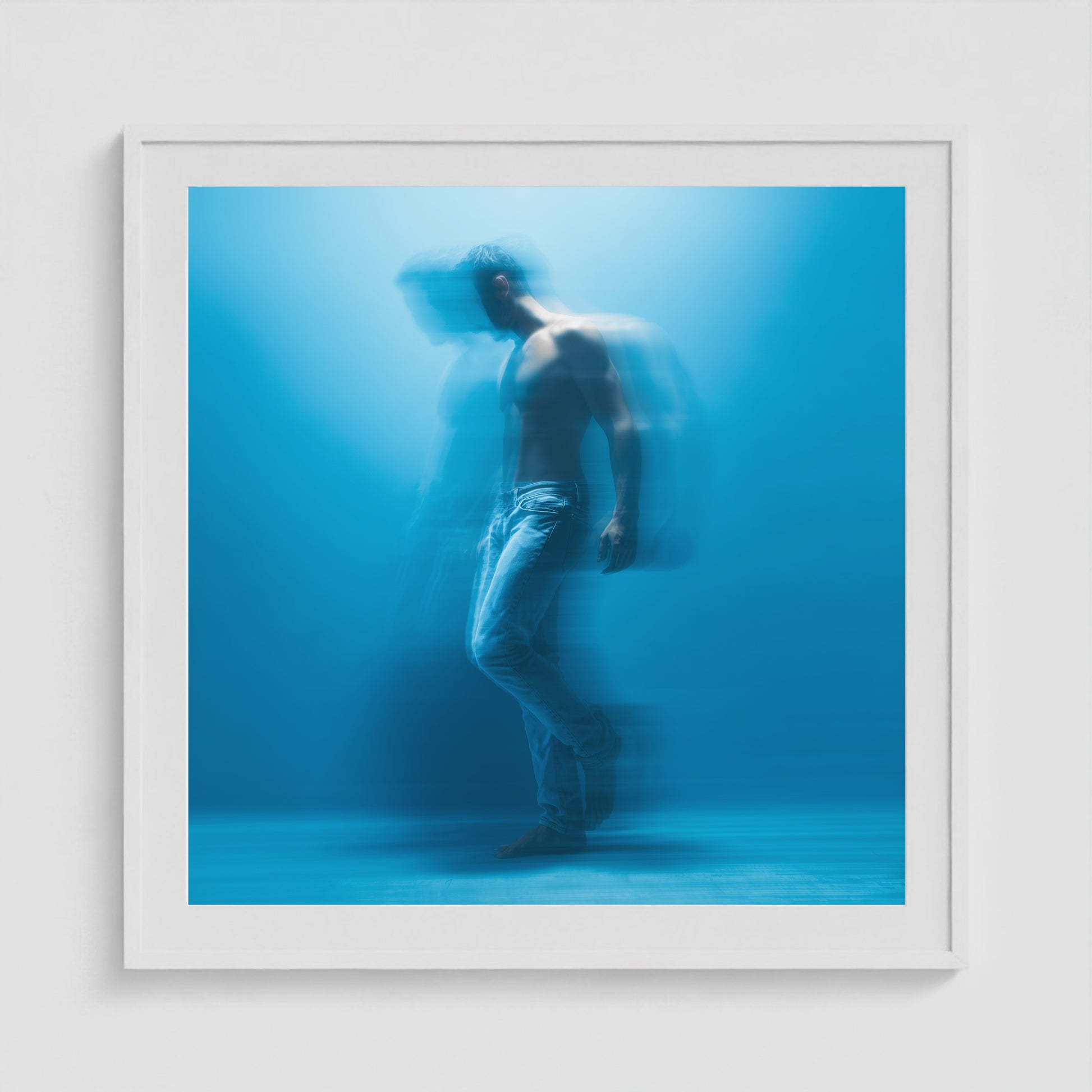 Motion in Blue - No. 2 36x36 White Square Box Frame