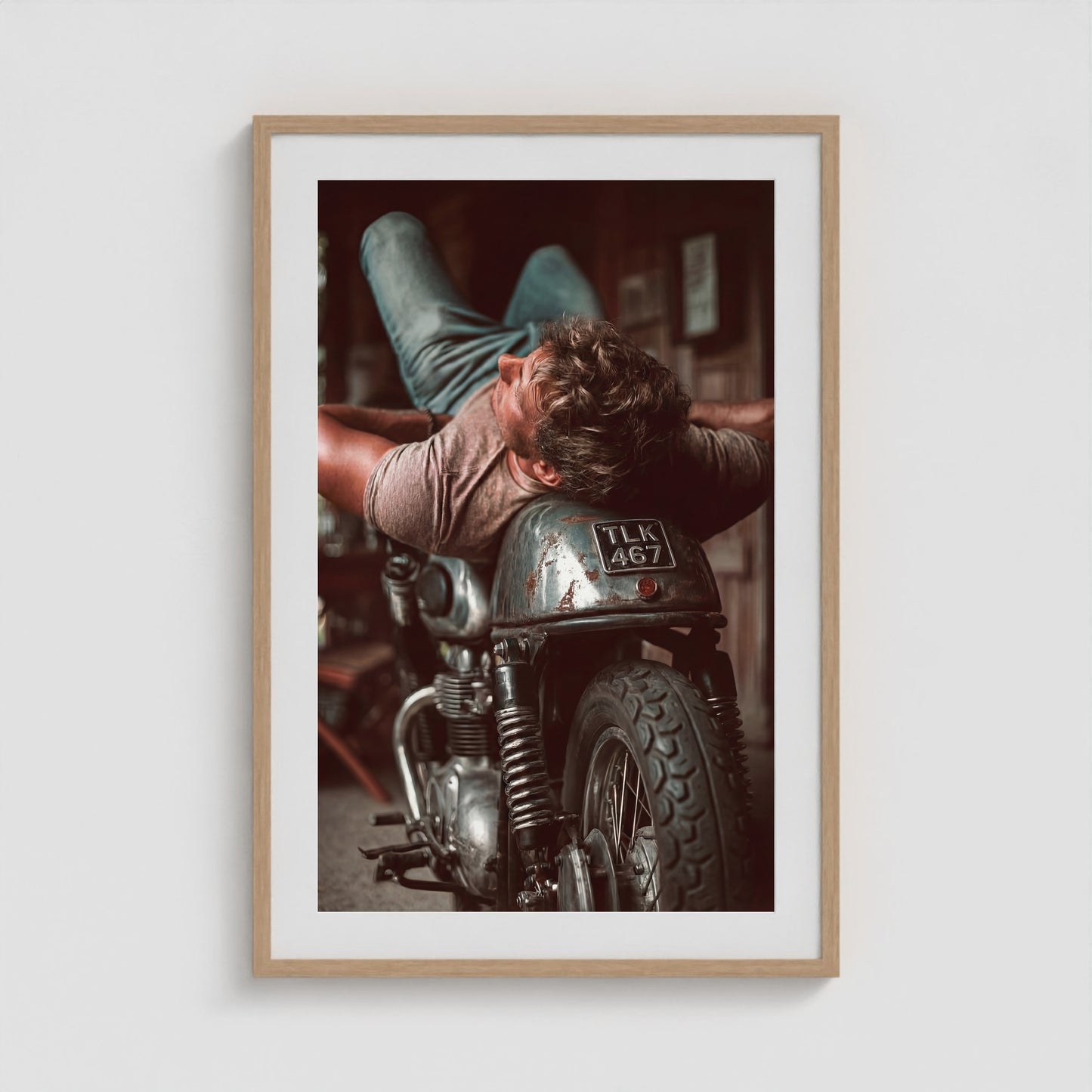 Motorbike 24x36 Natural Portrait Box Frame