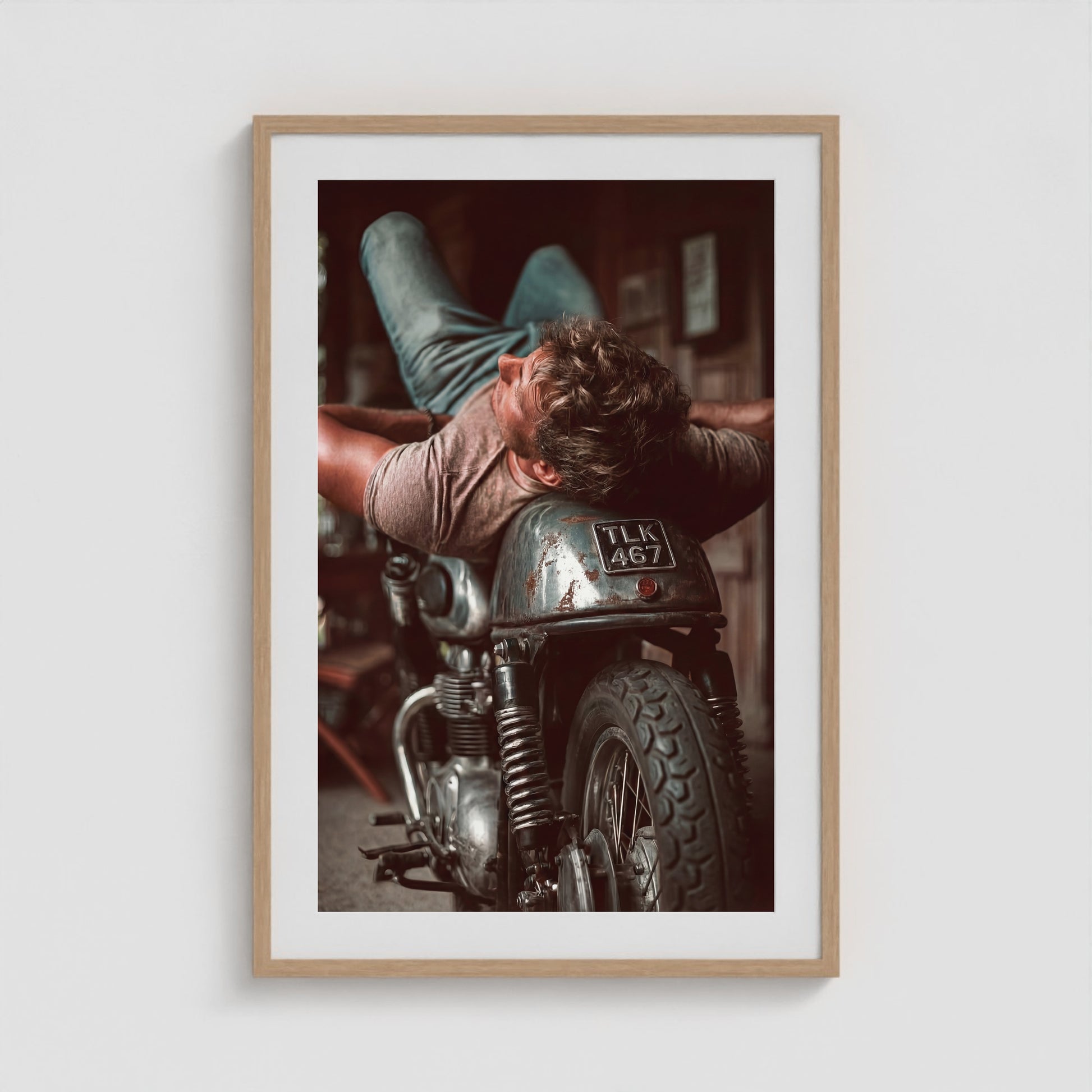 Motorbike 24x36 Natural Portrait Box Frame