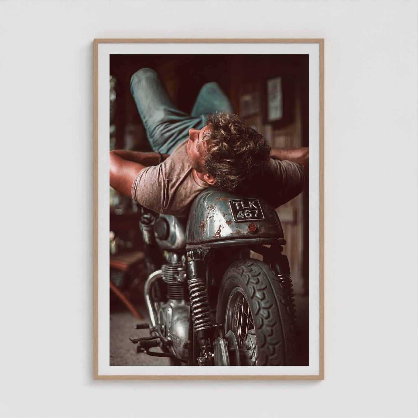 Motorbike 40x60 Natural Portrait Box Frame