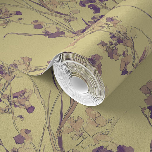 Traditional non-pasted Celadon botanical watercolor wallpaper.