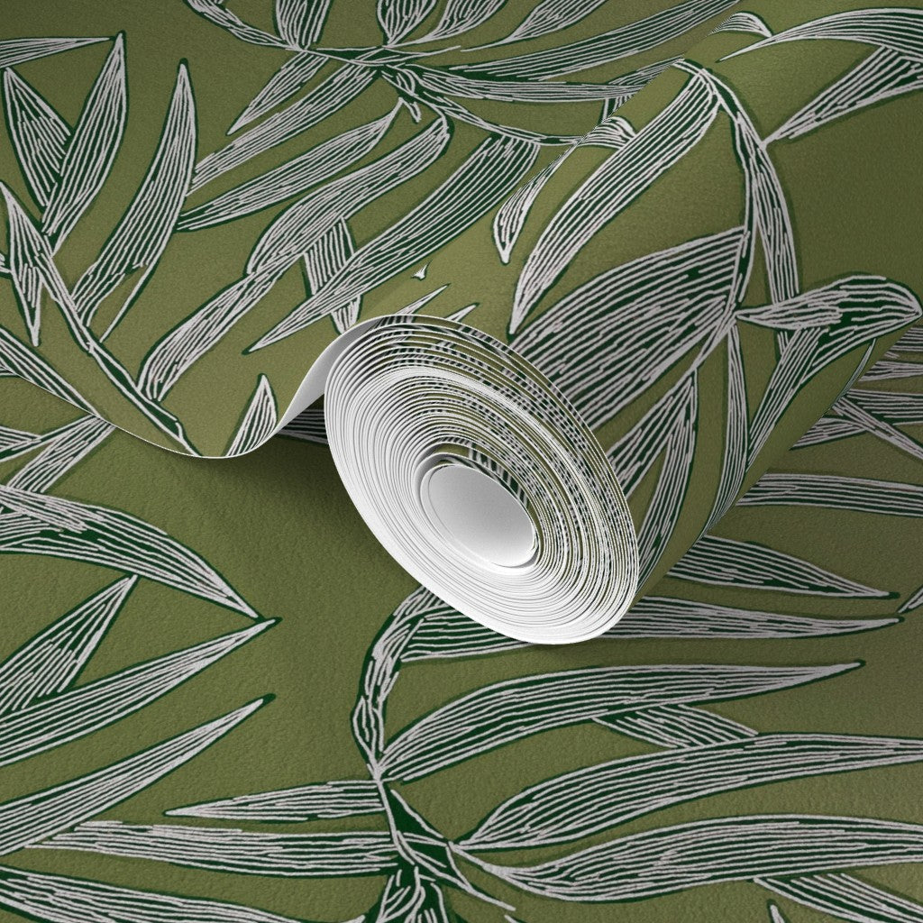 Traditional non-pasted matte finish on the Moss green Bamboo wallpaper.