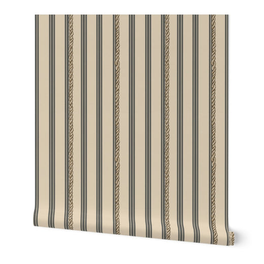 Slate grey nautical stripe traditional wallpaper rolls