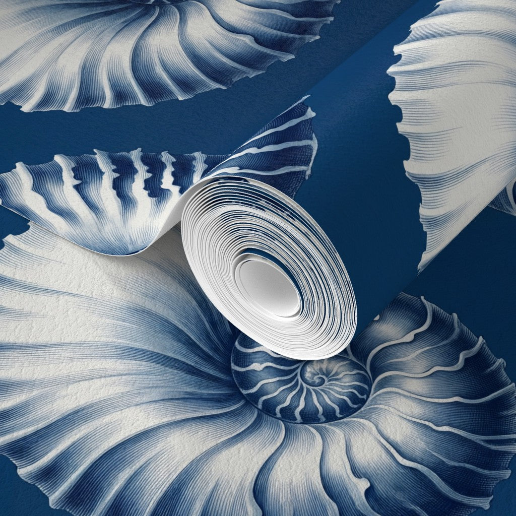 Detail of Laguna Blue shell patterns on premium matte wallpaper paper