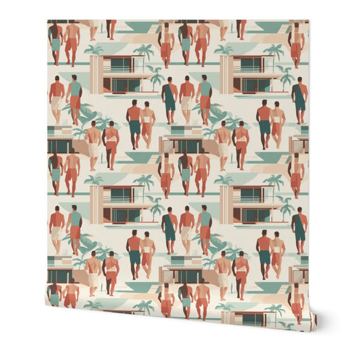 Detail of Riviera Modernist wallpaper in a refined matte non-pasted paper finish.
