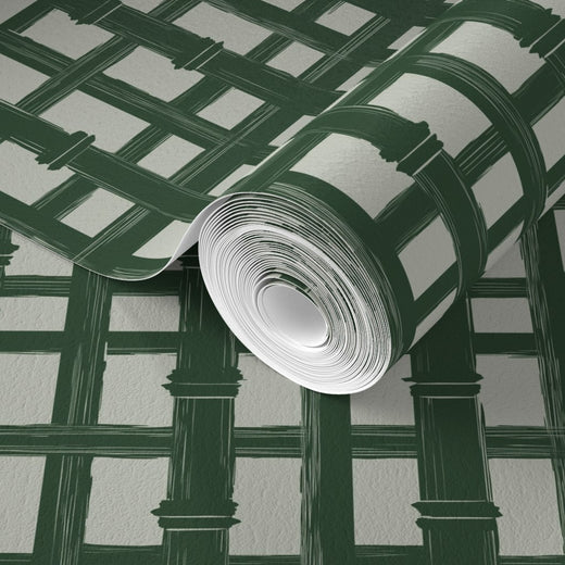 Non-pasted matte wallpaper with an architectural bamboo screen pattern.