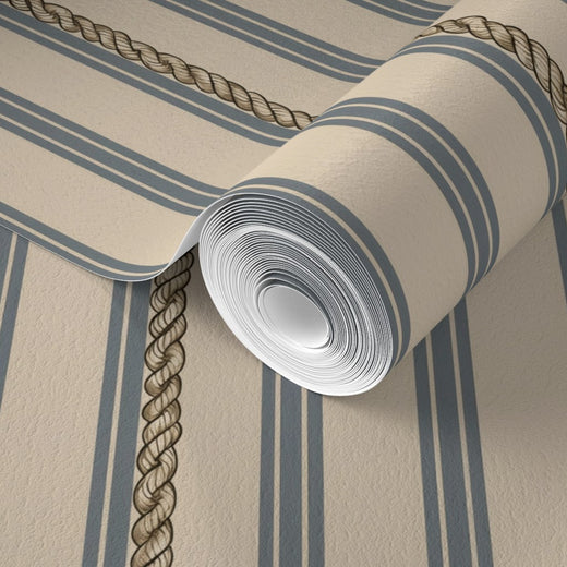 Blue nautical stripe wallpaper roll on traditional matte paper