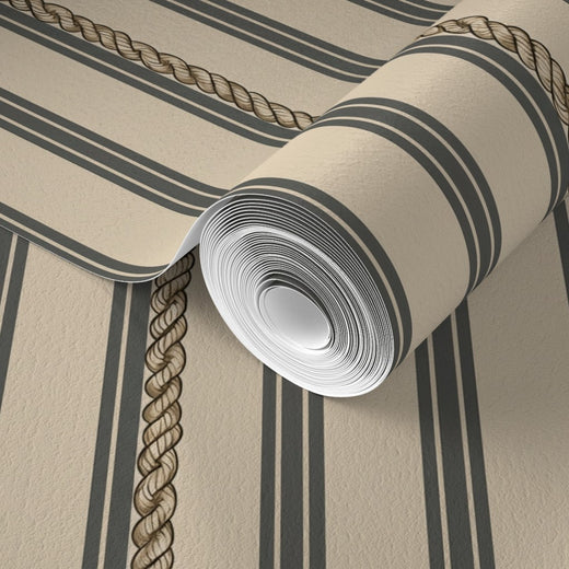 Slate grey nautical stripe wallpaper detail on premium matte paper