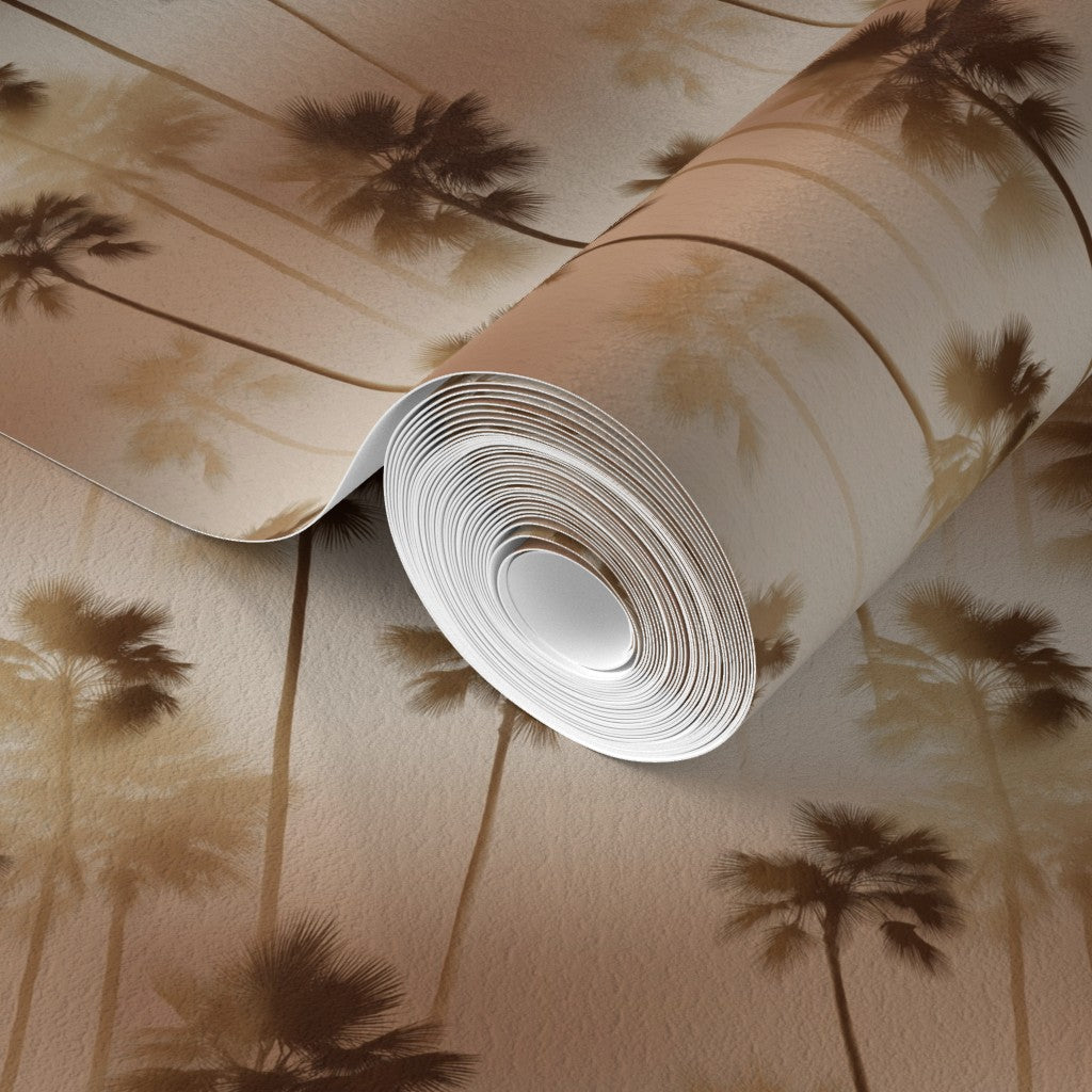 Close-up of the warm golden tones on premium matte non-pasted palm tree wallpaper.