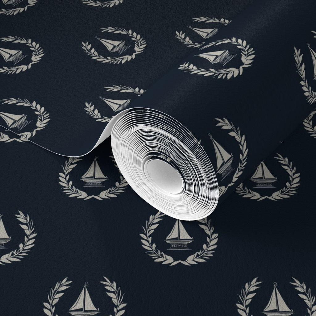 Sailing Crest nautical patterned wallpaper in non-pasted classic matte finish.