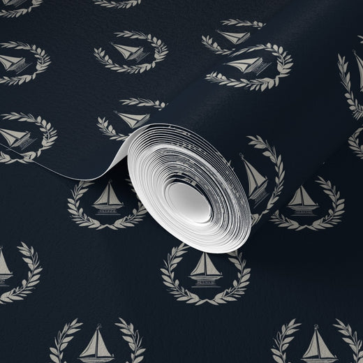 Sailing Crest nautical patterned wallpaper in non-pasted classic matte finish.
