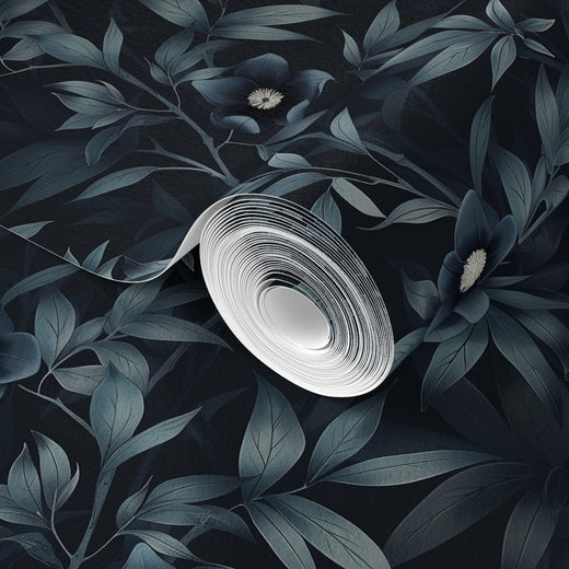 Detailed view of the deep colors and fine details on the non-pasted floral wallpaper option.