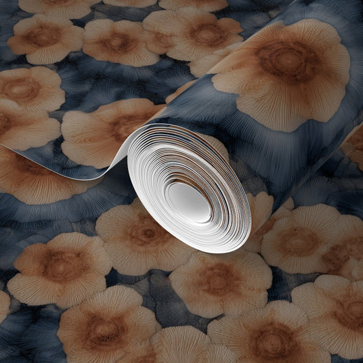 Close-up of the Sea Poppies pattern printed on non-pasted matte finish wallpaper.