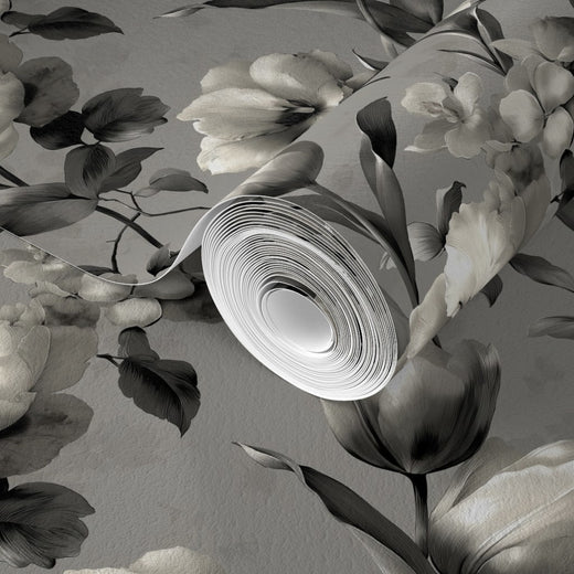 Substrate detail of the non-pasted matte Tulip Noir Botanical Wallpaper