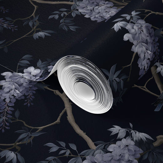 Close-up of the premium matte finish on the non-pasted floral and bird wallpaper substrate