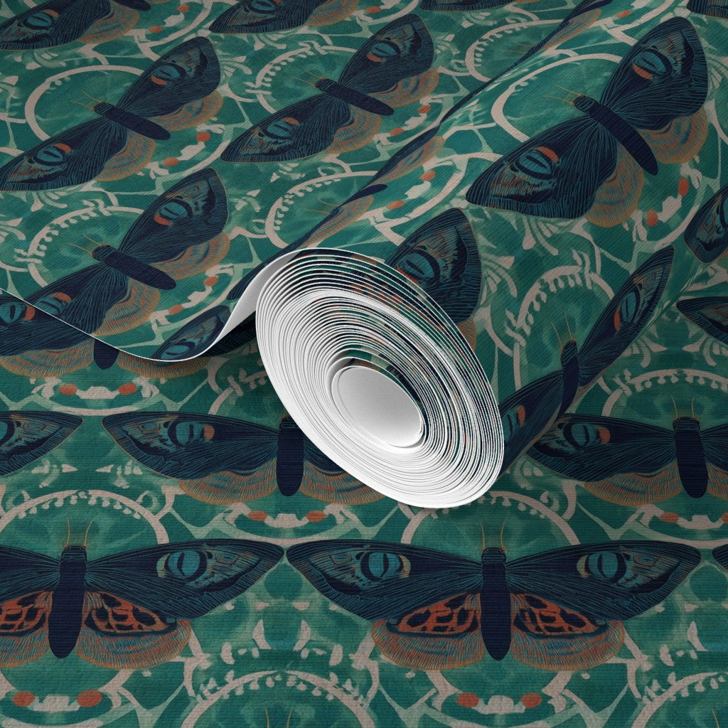 Texture detail of the premium matte non-pasted teal wallpaper option.