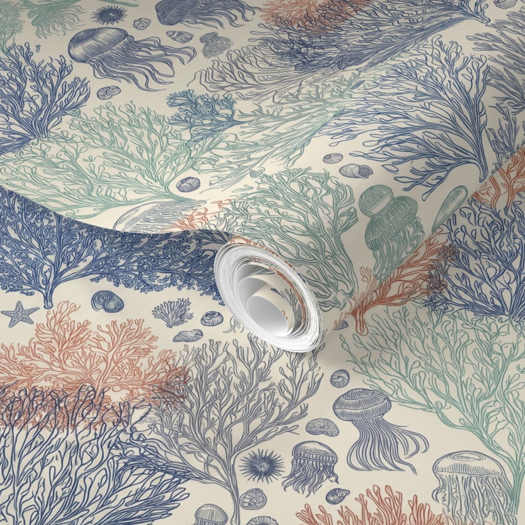 Detailed view of non-pasted matte texture on Jelly Reef wallpaper in Sun Bleached colorway.