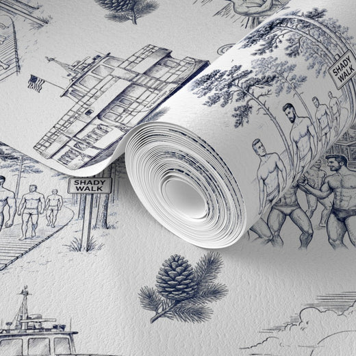 Non-pasted premium matte finish option for the Fire Island Pines Toile wallcovering.