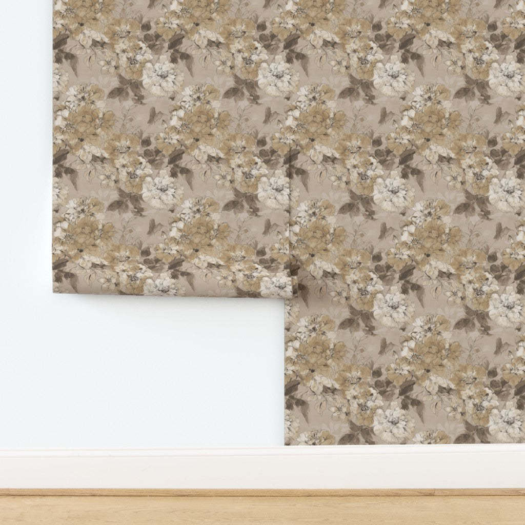 Non-pasted wallpaper swatch in Luna Purple watercolor floral pattern.