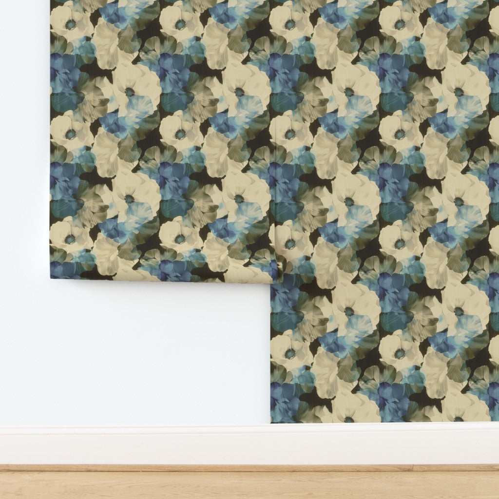Sheer Peonies matte finish traditional wallpaper sample in soft Latte.