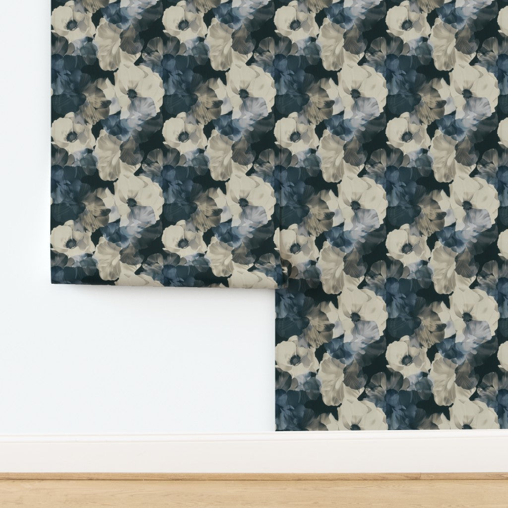 Traditional non-pasted wallpaper sample of Sheer Peonies in Scandi colorway.